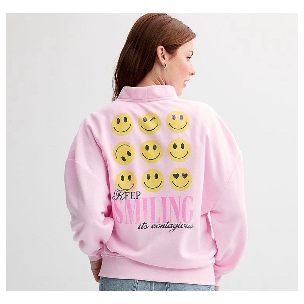 Smilie Cardigan Sweater Size Small Women's/Junior Pink Cotton‎ Blend NWT